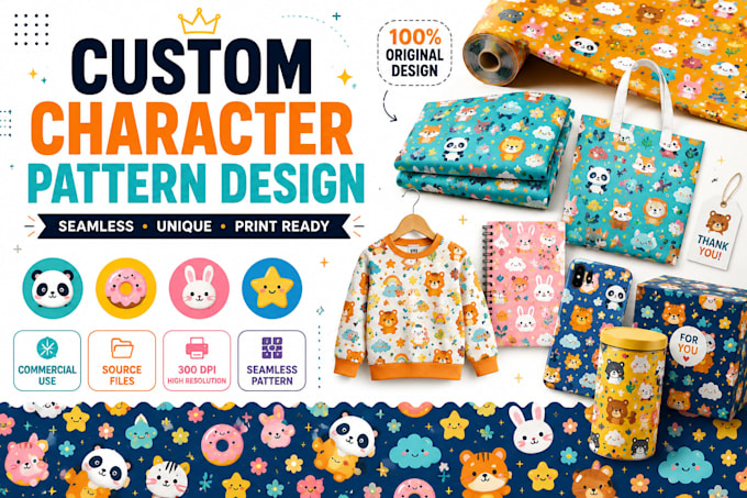 create custom character pattern design for fabric, packaging