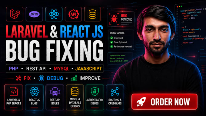 develop and fix laravel PHP and react js bugs and errors