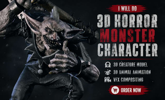 do 3d horror monster character creature model 3d animal animation vfx composting