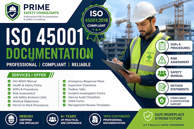 prepare professional iso 45001 documentation, sops, procedures and hse manuals
