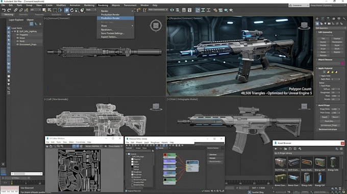 design 3d gun model, game ready hard surface 3d assets, pbr texture, uv mapping