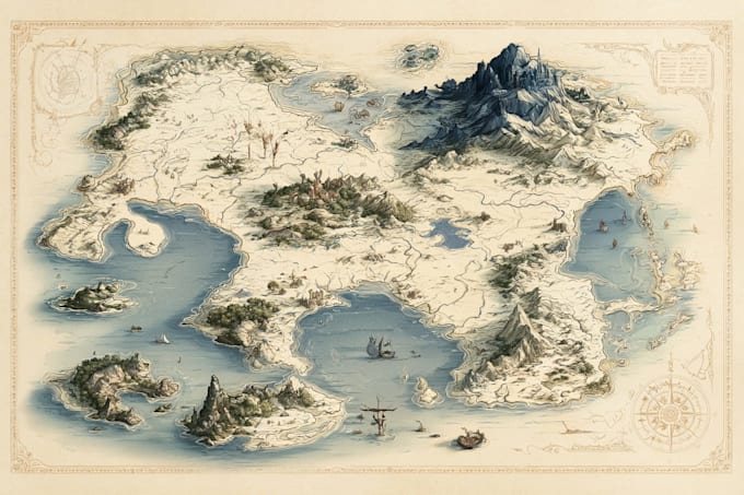 draw line art fantasy map illustration