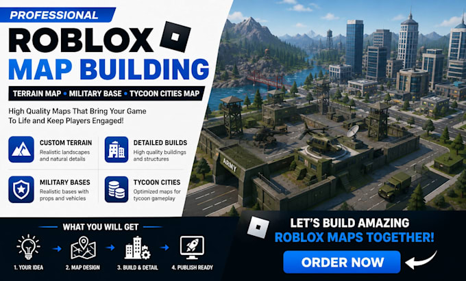 build custom roblox map, terrain military base, tycoon city roblox battle arena