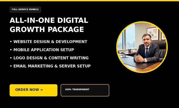 build custom website, mobile app, logo design, and content package