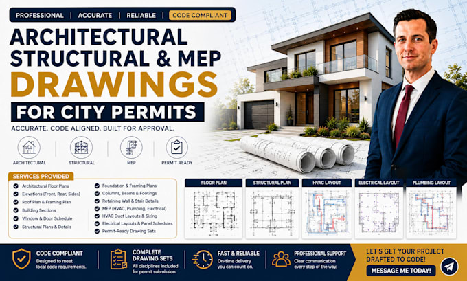 draw architectural structural and mep drawings for permit submittal
