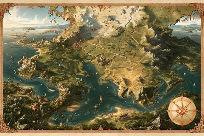 draw line art fantasy map illustration