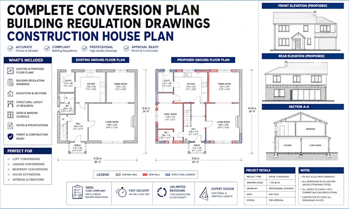complete conversion plan UK building regulation drawings construction house plan