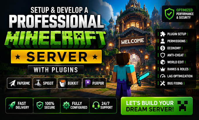 setup and develop a professional minecraft server with plugins
