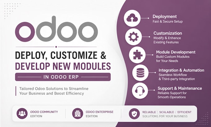 develop new odoo erp features, customize existing modules and fix issues