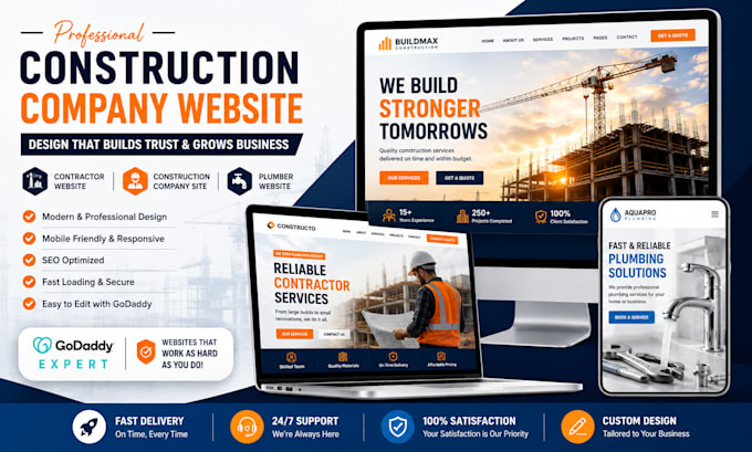 construction company website design, contractor website godaddy, plumber website