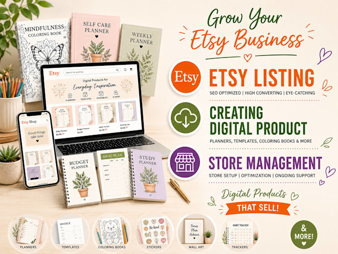 etsy seo listing, etsy digital products, manage etsy store