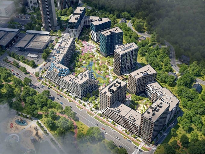 design 3dluxury residential apartment masterplan mixed use development rendering