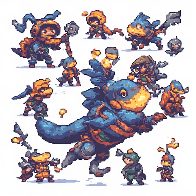 pixel art creations, animations and character design