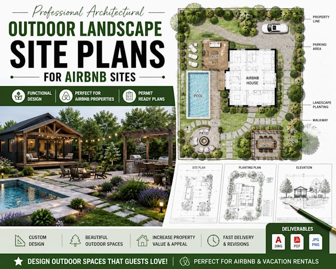 draft architectural outdoor landscape site plans for airbnb sites