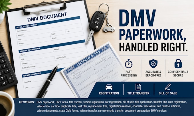 do dmv title transfer, vehicle registration, and dmv paperwork
