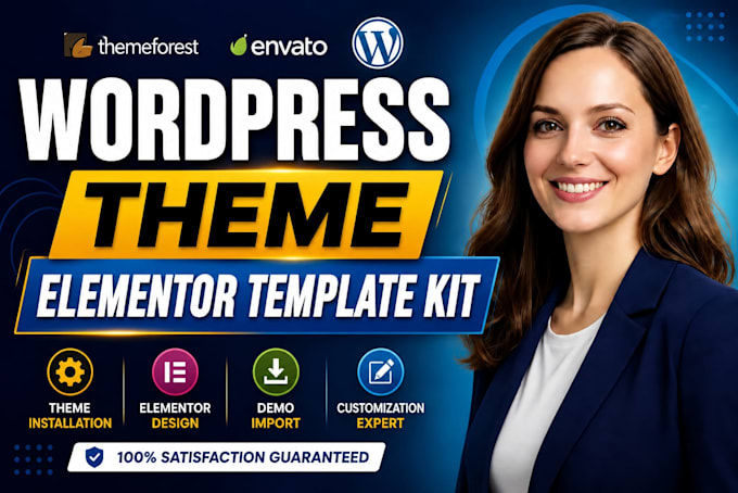 install wordpress theme, demo import and elementor template kit setup