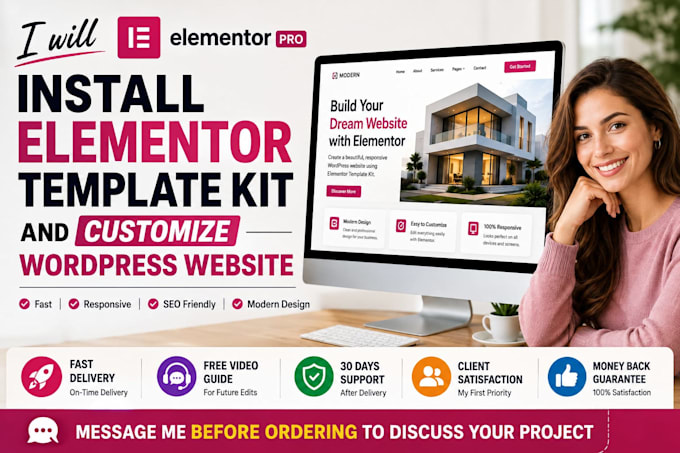 install elementor template kit and customize wordpress website