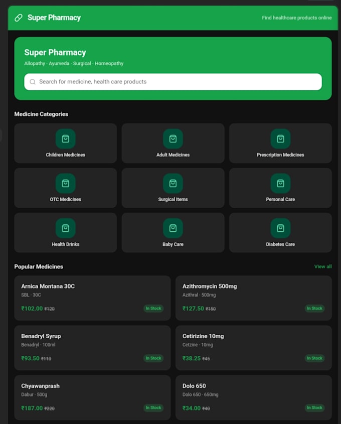 design a coustom e commerce pharmacy app