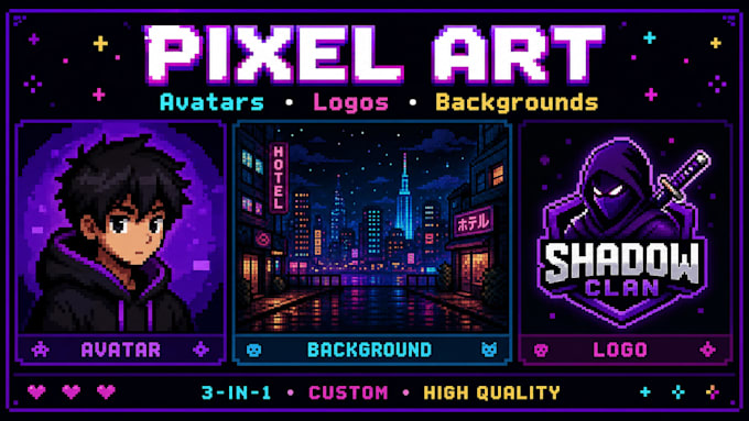 design pixel art profile picture, logo and background
