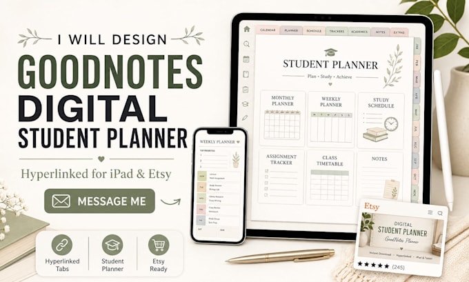 design a hyperlinked goodnotes digital student planner for ipad and etsy
