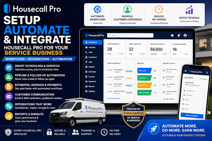 set up automate, integrate housecall pro for service