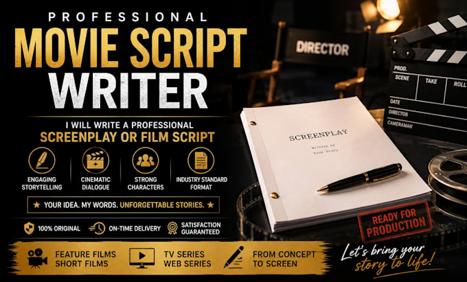 write a professional movie script, screenplay, or film screen script