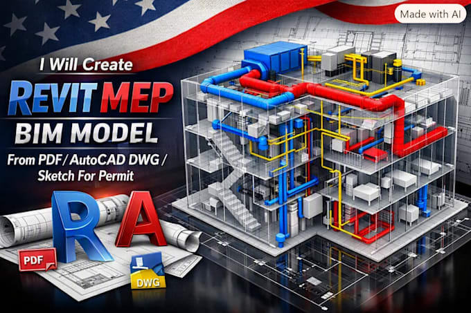 create revit mep bim model from PDF autocad dwg sketch for permit