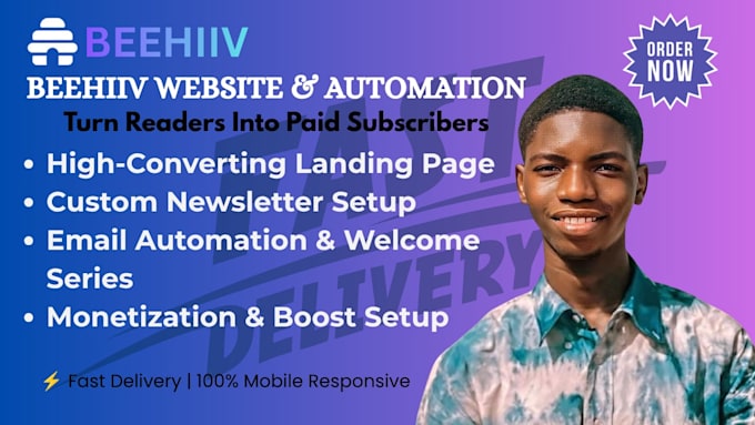 design beehiiv website landing page and email automation