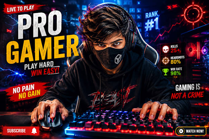 design amazing gaming youtube thumbnails