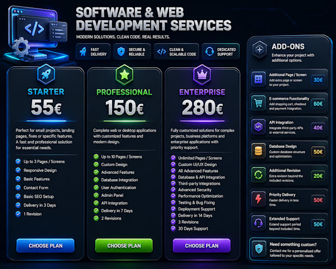 develop a custom website or software solution for your business