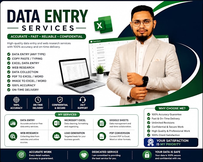 do data entry, excel, web research, wordpress, and PDF