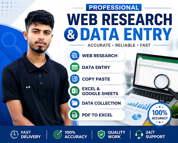 do fast data entry and web research 3 hour
