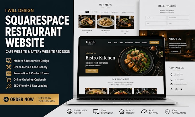 design squarespace restaurant website, cafe website and eatery website redesign