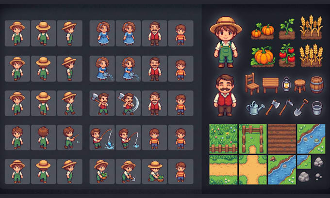 create top down rpg maker mz animated sprite sheet and fantasy PC sprites
