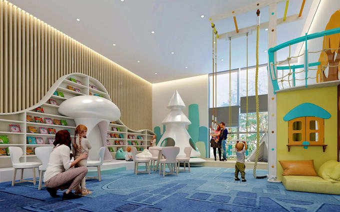 design an ada accessible outdoor indoor area playground layout in 3d cad