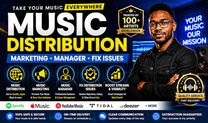 music distribution, music marketing music manager and fix distribution issues
