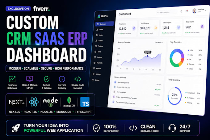 build custom CRM, saas, erp and dashboard with mern stack