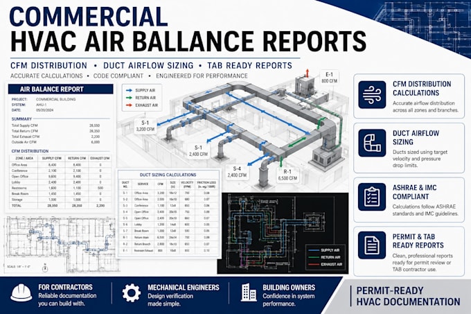do air balance report and duct airflow sizing for hvac systems