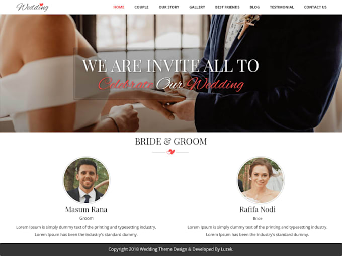 design event website, wedding website, booking website, event planning website