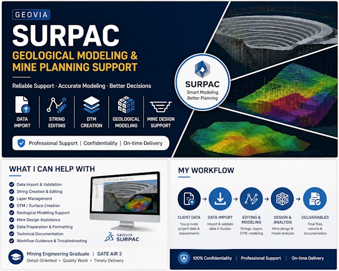 provide geovia surpac support for geological modeling and mine planning