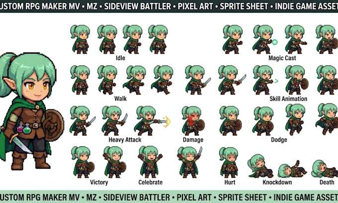 make rpg maker mv mz sideview battle sprites with custom pixel animation