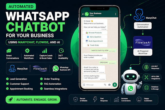 setup an automated whatsapp chatbot for your business using manychat, flowise,
