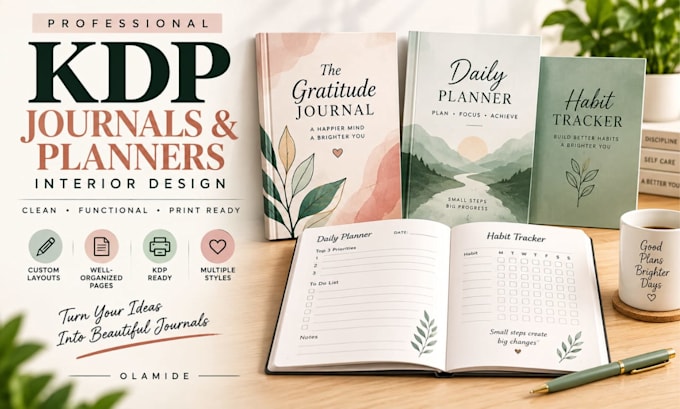 design KDP journals, planners and low content interiors