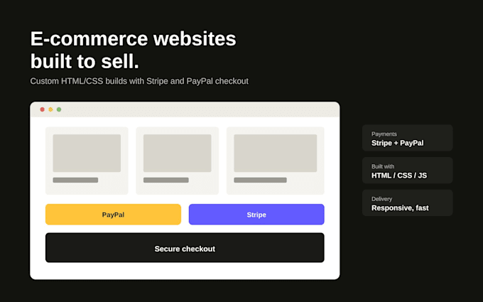 build an custom e commerce site with stripe or paypal