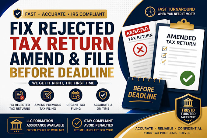 fix rejected tax return amend tax return and file before deadline