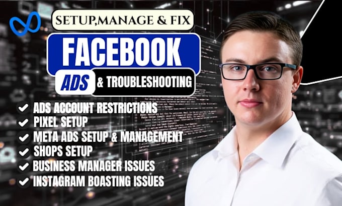 setup and fix meta business manager, link fb and insta, ad account