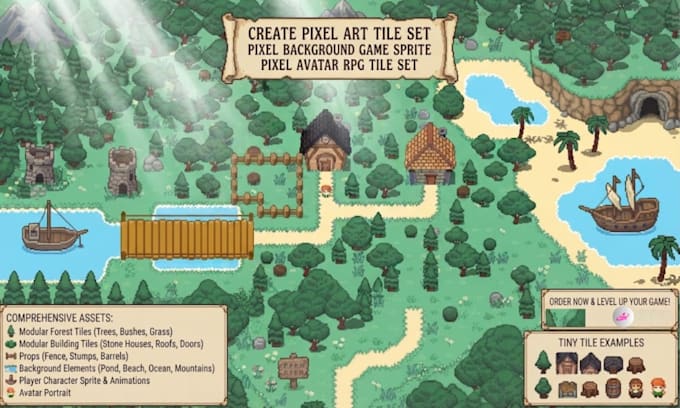 create pixel art tile set pixel background game sprite pixel avatar rpg tile set