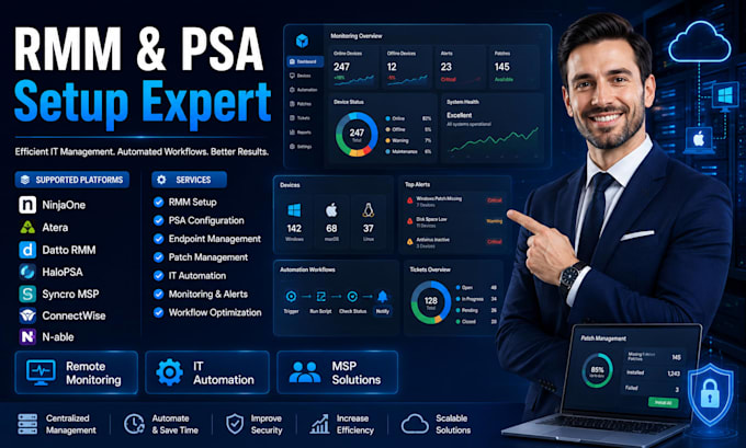 setup ninjaone atera datto halopsa syncro msp connectwise automate nable rmm