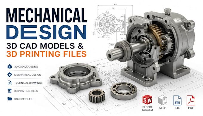 create mechanical design, 3d cad models and 3d printing files