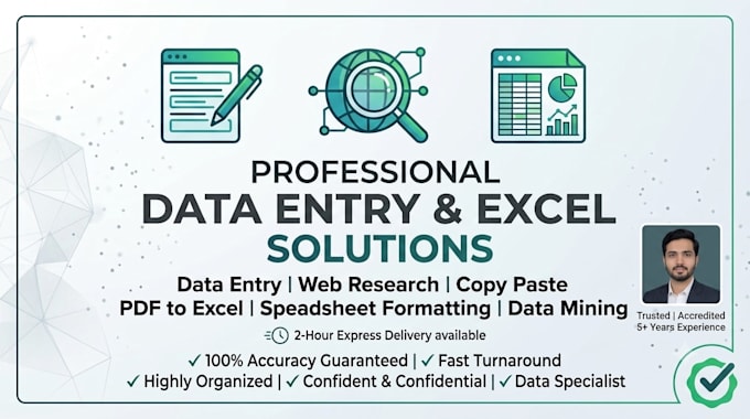 do data entry, web research and excel